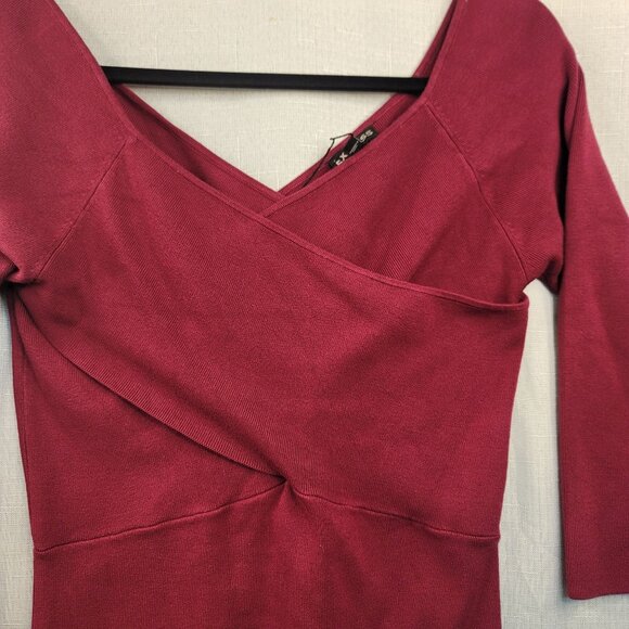 Express Womens Burgundy Knit Wrap-Style V-Neck Sweater Top Large - Picture 2 of 10